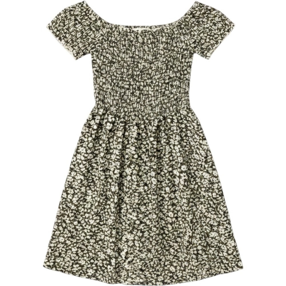 Tracies Olive Green White Floral Smocked Off Shoulder Mini Dress Small